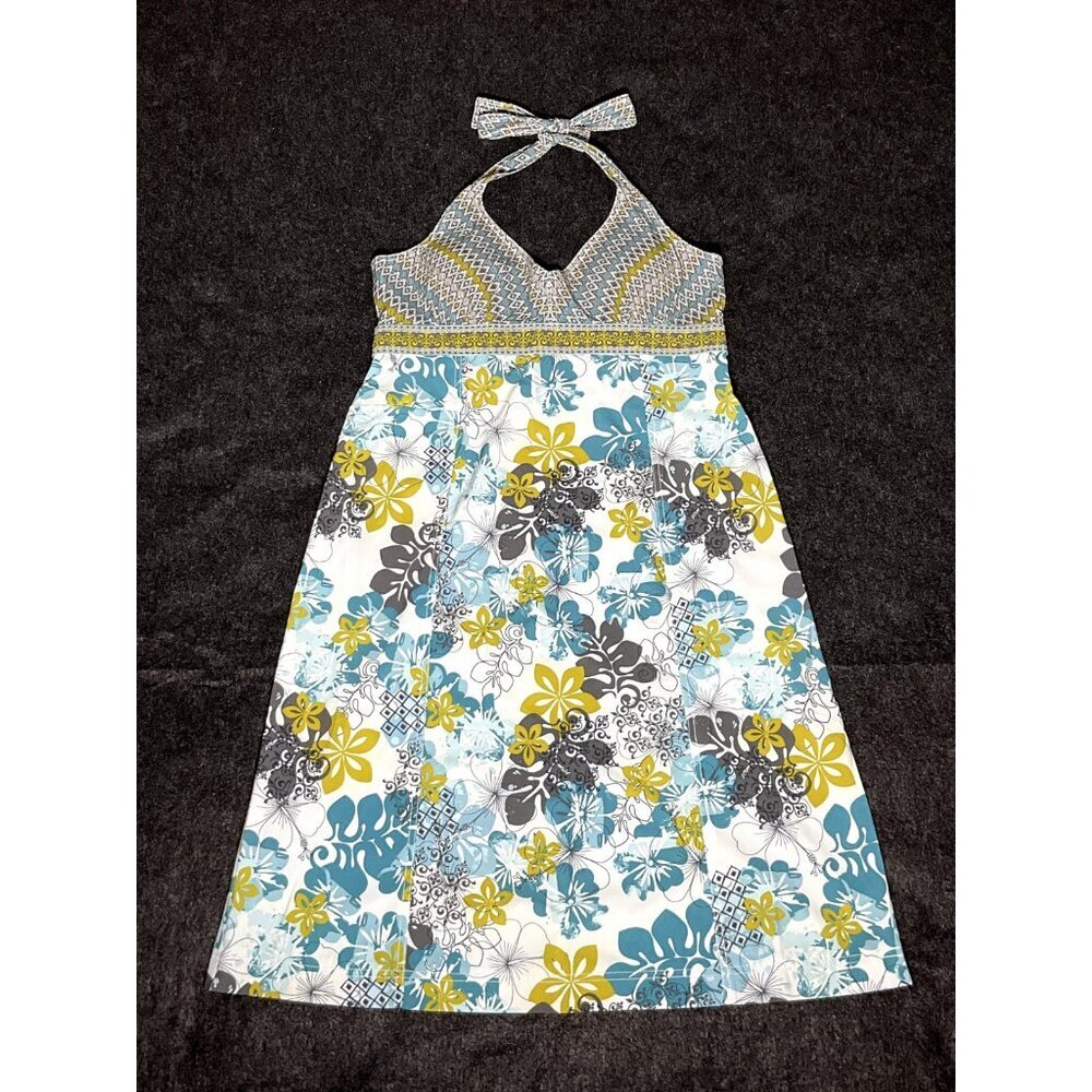 Women’s Floral Halter Sundress in Teal, Yellow & Gray